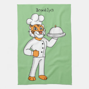 Cute funny tiger chef cartoon illustration kitchen towel