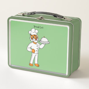 Cute funny tiger chef cartoon illustration  metal lunch box
