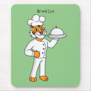 Cute funny tiger chef cartoon illustration mouse pad