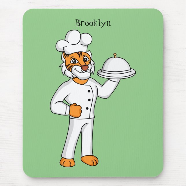 Cute funny tiger chef cartoon illustration mouse pad (Front)