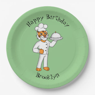 Cute funny tiger chef cartoon illustration paper plate