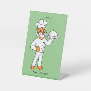 Cute funny tiger chef cartoon illustration  pedestal sign