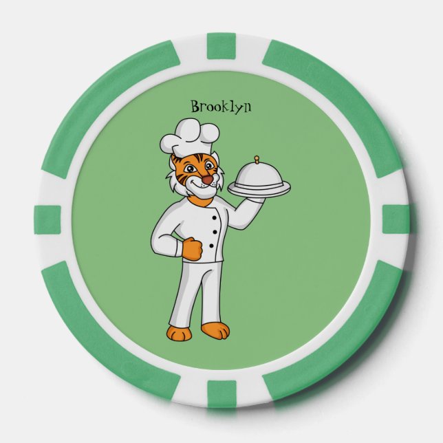 Cute funny tiger chef cartoon illustration  poker chips (Front)