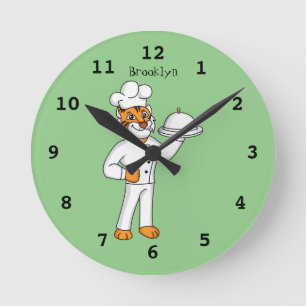 Cute funny tiger chef cartoon illustration  round clock