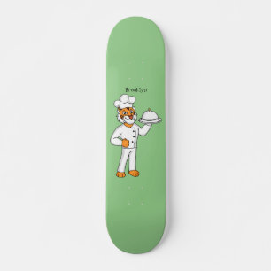 Cute funny tiger chef cartoon illustration  skateboard