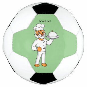 Cute funny tiger chef cartoon illustration soccer ball