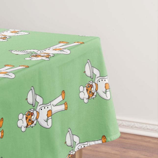 Cute funny tiger chef cartoon illustration tablecloth (In Situ)