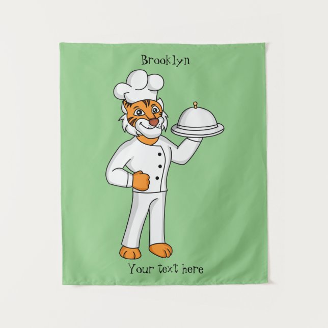 Cute funny tiger chef cartoon illustration tapestry (Front)