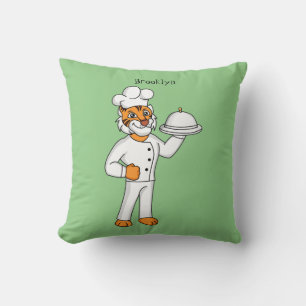 Cute funny tiger chef cartoon illustration throw pillow