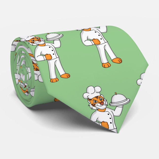 Cute funny tiger chef cartoon illustration tie (Rolled)