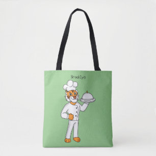 Cute funny tiger chef cartoon illustration tote bag
