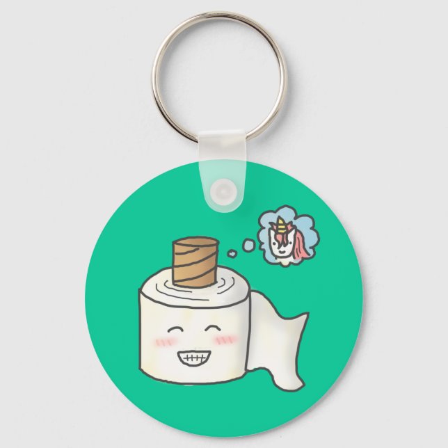 Cute Funny Toilet Paper Dreaming It is Unicorn Keychain (Front)