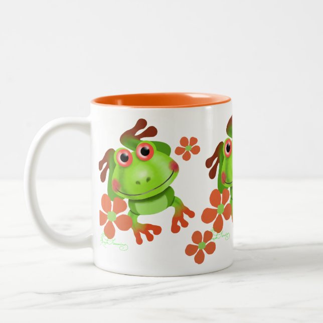 Cute Funny Tree Frog Two-Tone Coffee Mug (Left)