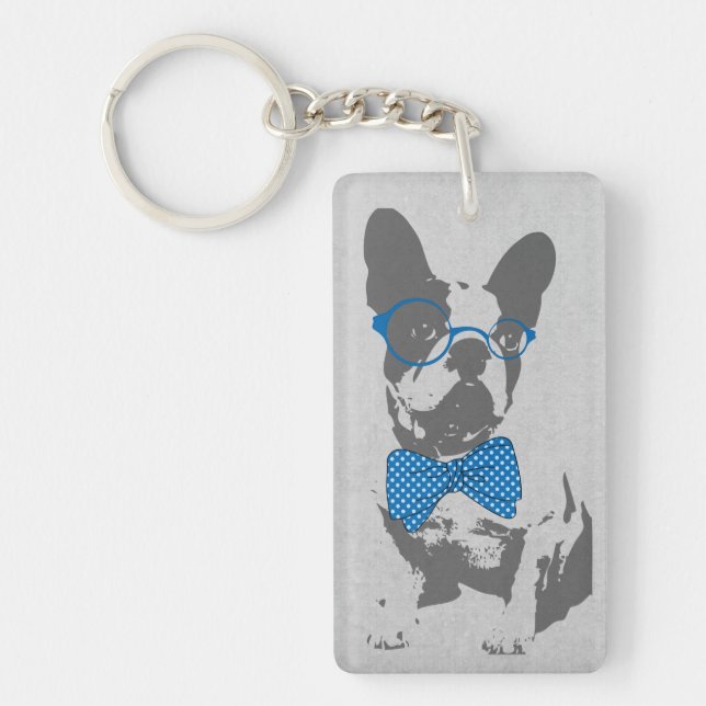 Cute funny trendy vintage animal French bulldog Keychain (Front)