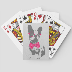 Cute funny trendy vintage animal French bulldog Playing Cards