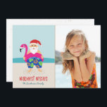 Cute Funny Tropical Beach Santa Photo Christmas Holiday Card<br><div class="desc">This adorable holiday photo card features a hand drawn tropical Santa, wearing colourful swim trunks and a bright fuchsia flamingo pool float! Other details include a sandy beach, the ocean, a blue sky, and stylish typography, reading, "Warmest Wishes." Easy to customize with your own photo and text! Send smiles this...</div>