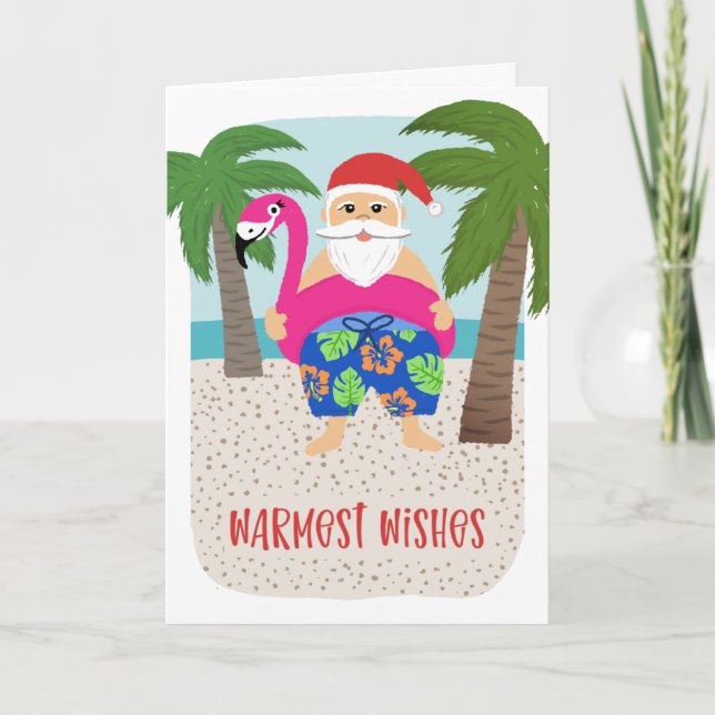 Cute Funny Tropical Santa Christmas in July Holiday Card (Front)