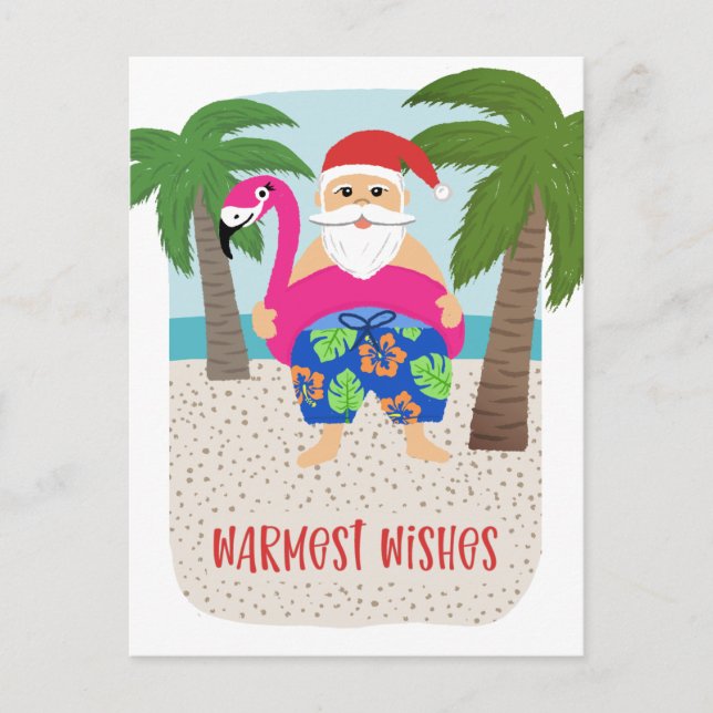 Cute Funny Tropical Santa Christmas in July  Holiday Postcard (Front)