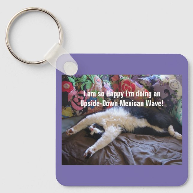 Cute Funny Tuxedo Cat Mexican Wave cats Keychain (Front)