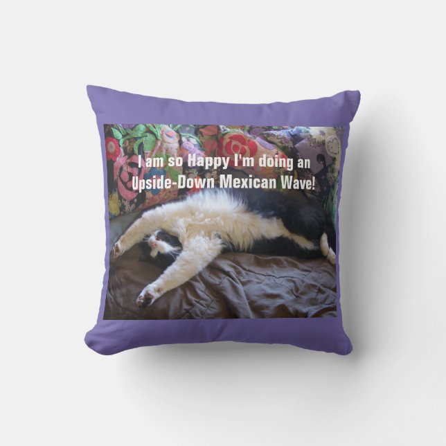 Cute Funny Tuxedo Cat Mexican Wave cats Throw Pillow (Front)