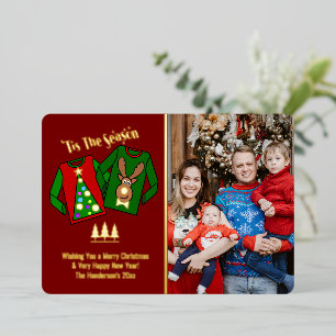 Cute Funny Ugly Sweater Themed Photo Foil Holiday Card