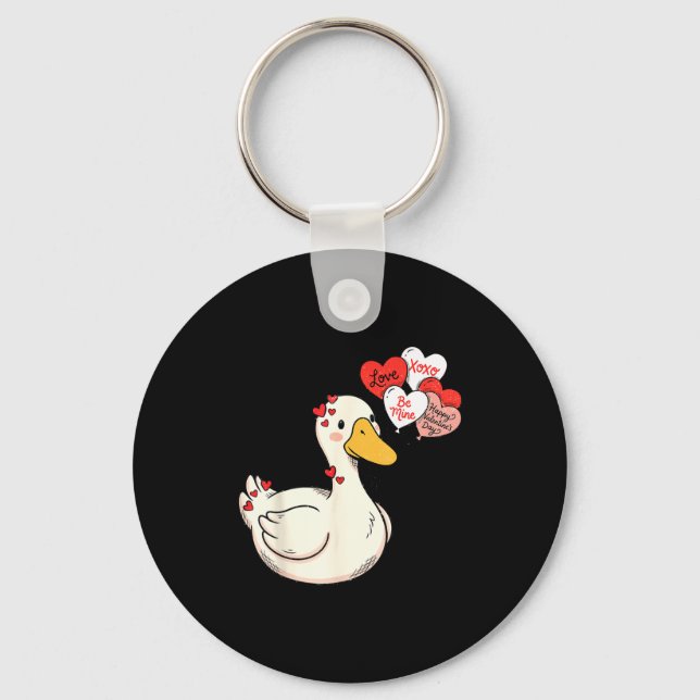 Cute Funny Valentine Silly Gooses Duck Love Matchi Keychain (Front)