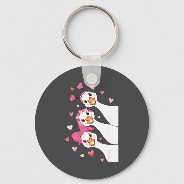 Cute Funny Valentine Silly Gooses Heart Love Match Keychain (Front)