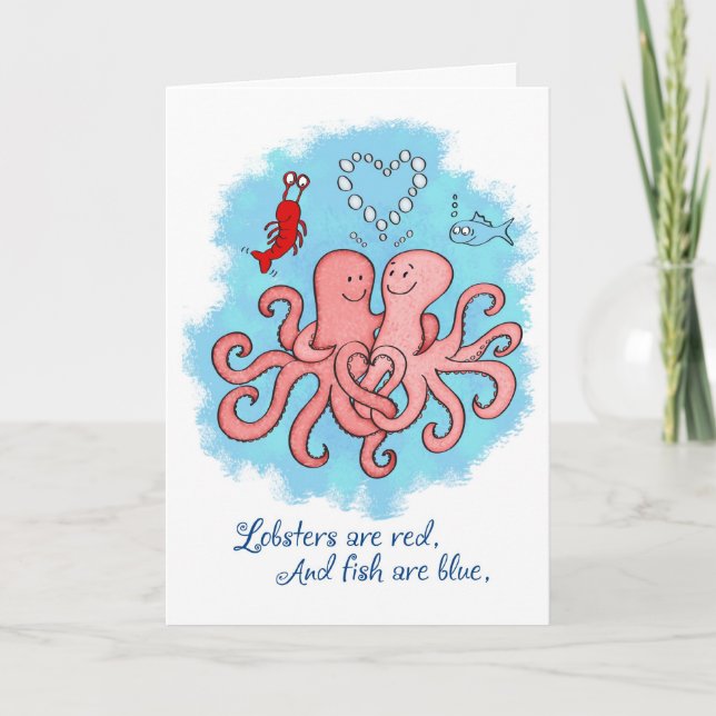 Cute Funny Valentines Day Octapus Couple Holiday Card (Front)