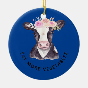 Cute Funny Vegetarian Vegan Animal Lover Flower Ceramic Ornament