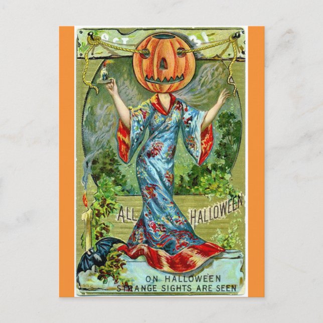 Cute Funny Vintage Halloween Pumpkin Postcard (Front)