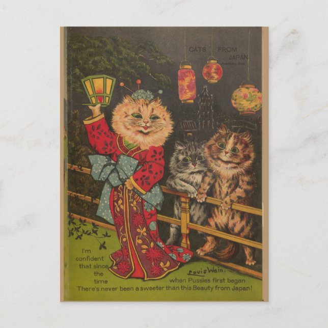 Cute Funny Vintage Japan Japanese Cat Postcard (Front)