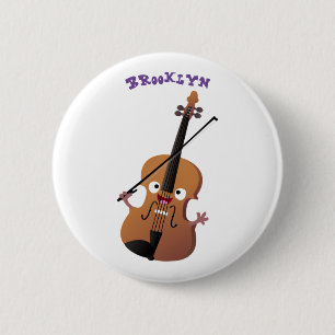 Cute funny violin musical cartoon character 2 inch round button