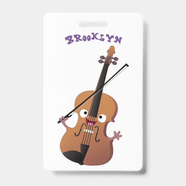 Cute funny violin musical cartoon character badge (Front)