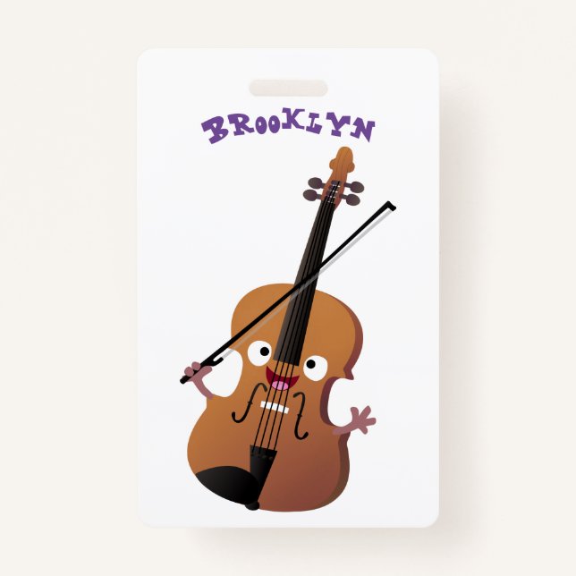 Cute funny violin musical cartoon character badge (Front)