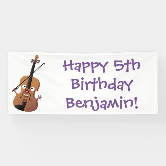 Cute funny violin musical cartoon character banner (Horizontal)