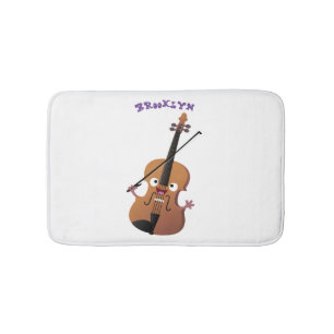 Cute funny violin musical cartoon character bath mat