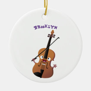 Cute funny violin musical cartoon character ceramic ornament