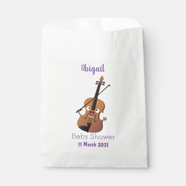 Cute funny violin musical cartoon character favour bag (Front)