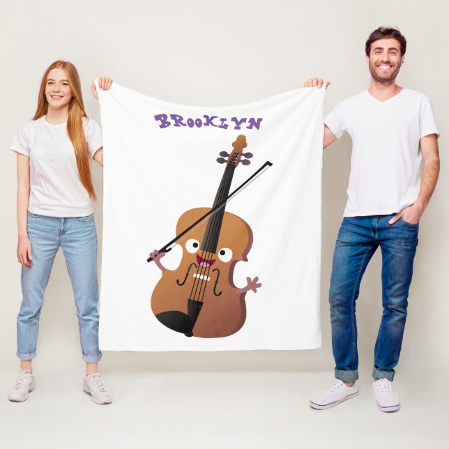 Cute funny violin musical cartoon character fleece blanket (In Situ)