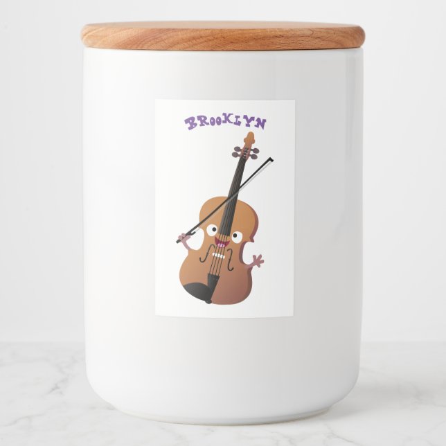 Cute funny violin musical cartoon character food label (Front)