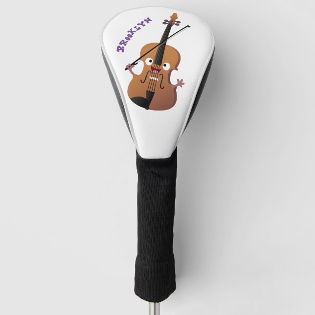 Cute funny violin musical cartoon character  golf head cover (Front)