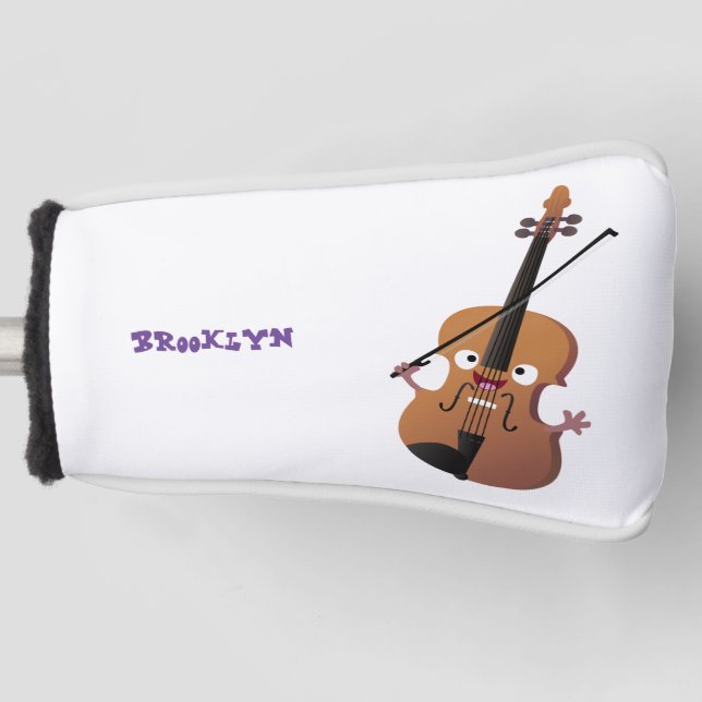 Cute funny violin musical cartoon character golf head cover (Front)