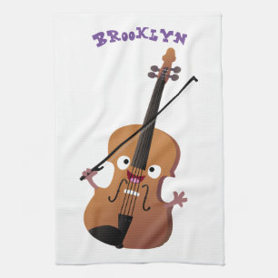 Cute funny violin musical cartoon character kitchen towel