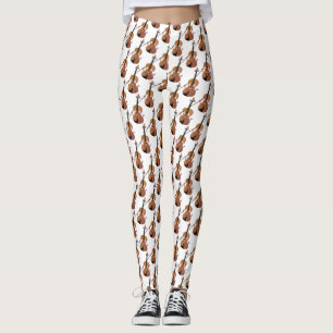 Cute funny violin musical cartoon character  leggings