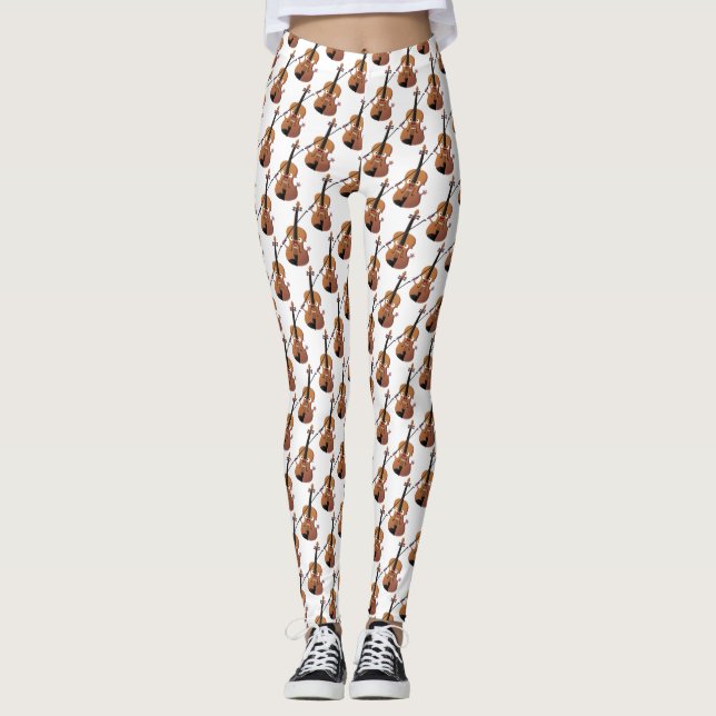 Cute funny violin musical cartoon character  leggings (Front)