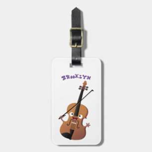 Cute funny violin musical cartoon character luggage tag