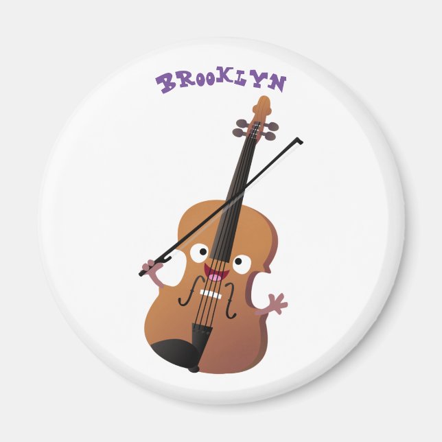 Cute funny violin musical cartoon character magnet (Front)