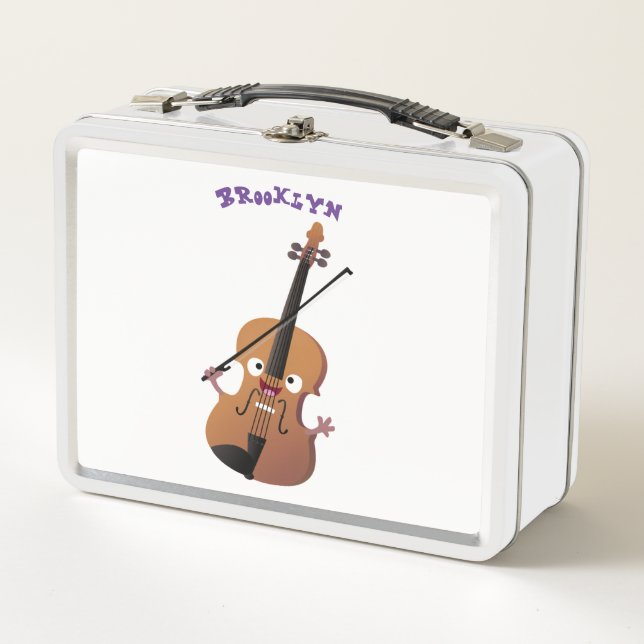 Cute funny violin musical cartoon character metal lunch box (Front)