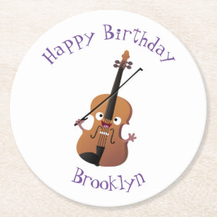 Cute funny violin musical cartoon character round paper coaster
