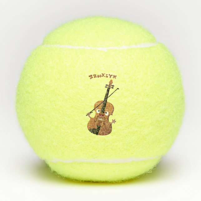 Cute funny violin musical cartoon character  tennis balls (Front)